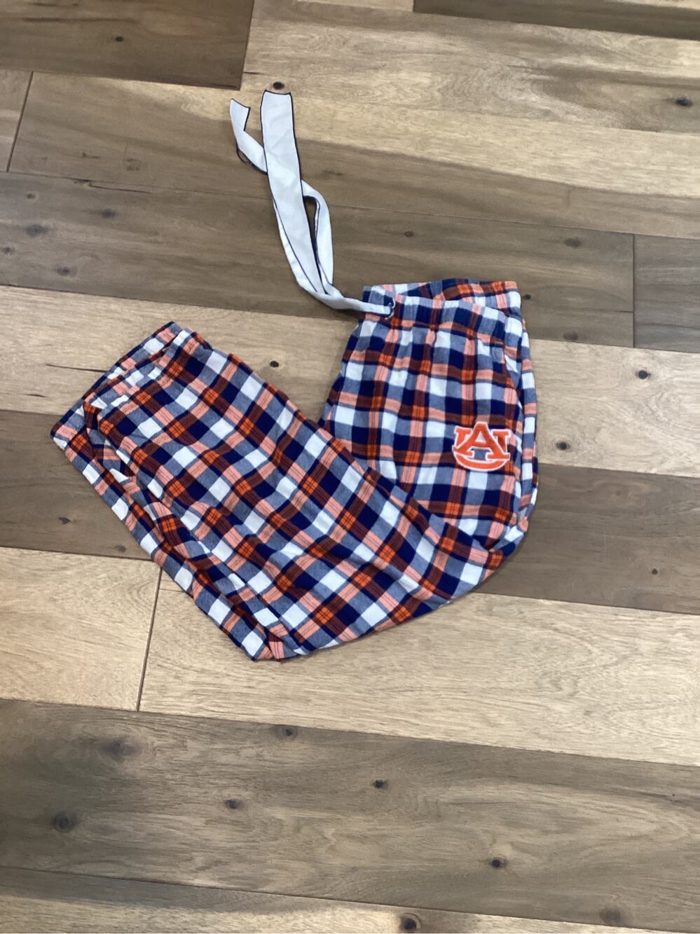 NCAA Auburn University Pajama Pants Men’s L Orange White Plaid Drawstring Lounge